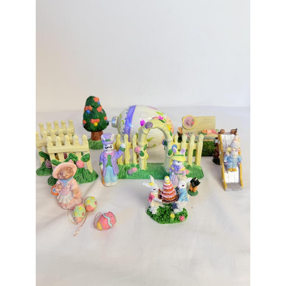 Easter Rabbits Egg Figurine Decor Lot Resin Metal